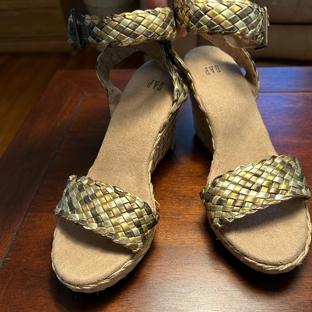 GAP Gold Braided Wedge Sandals